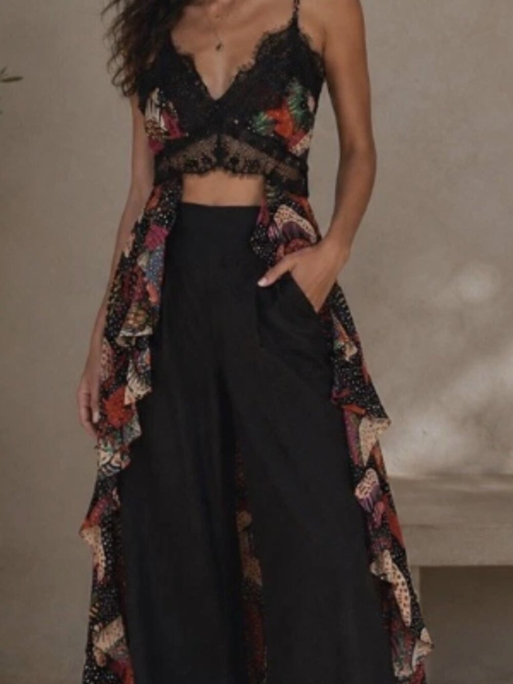NWT Anthropologie Farm Rio Long Lace Ruffled Cami Tank Top Women's Size L - Picture 5 of 9